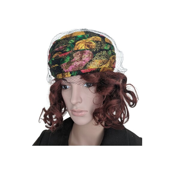 60s Metallic Hat Floral Gold Red Yellow Black Vintage main image 6